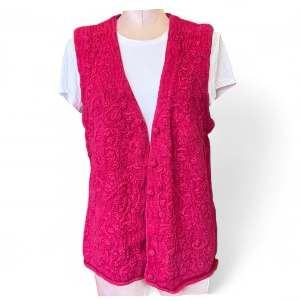 Vintage Hot Pink Embroidered Button-Up Vest